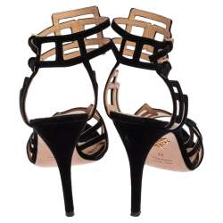 Pre Owned Charlotte Olympia Black Suede and Mesh Between The Lines Ankle Strap Sandals Size 39
