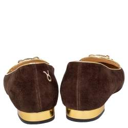 Pre Owned Charlotte Olympia Brown Suede Zodiac Taurus Embellished Smoking Slippers Size 39