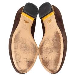 Pre Owned Charlotte Olympia Brown Suede Zodiac Taurus Embellished Smoking Slippers Size 39