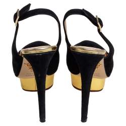 Pre Owned Charlotte Olympia Black Suede Dolly Slingback Pumps Size 36