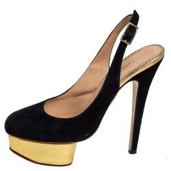 Pre Owned Charlotte Olympia Black Suede Dolly Slingback Pumps Size 36