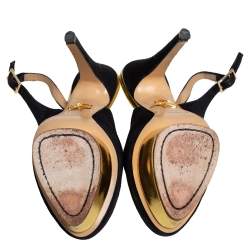 Pre Owned Charlotte Olympia Black Suede Dolly Slingback Pumps Size 36