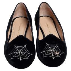 Pre Owned Charlotte Olympia Black Velvet Web Smoking Slippers Size 40