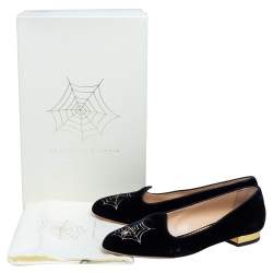 Pre Owned Charlotte Olympia Black Velvet Web Smoking Slippers Size 40
