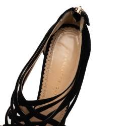 مملوكة مسبقًا Charlotte Olympia Black Suede Peep Toe Platform Strappy Sandals Size 37