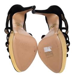مملوكة مسبقًا Charlotte Olympia Black Suede Peep Toe Platform Strappy Sandals Size 37