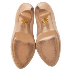 Pre Owned Charlotte Olympia Beige Suede Scalloped Platform Pumps Size 39