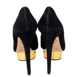 Charlotte Olympia Black Suede Dolly Platform Pumps Size 36.5