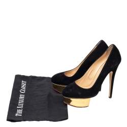 Charlotte Olympia Black Suede Dolly Platform Pumps Size 36.5