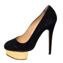 Charlotte Olympia Black Suede Dolly Platform Pumps Size 36.5