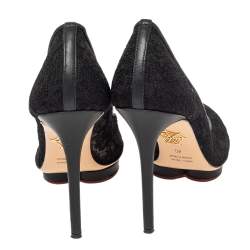 Pre Owned Charlotte Olympia Black Lace Dotty Pumps Size 40