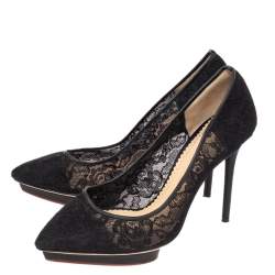 Pre Owned Charlotte Olympia Black Lace Dotty Pumps Size 40