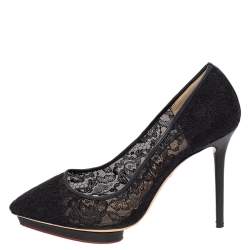 Pre Owned Charlotte Olympia Black Lace Dotty Pumps Size 40
