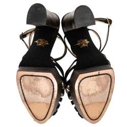 مملوكة مسبقًا Charlotte Olympia Black Canvas Strappy Platform Block Heel Sandals Size 38