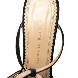 مملوكة مسبقًا Charlotte Olympia Black Canvas Strappy Platform Block Heel Sandals Size 38