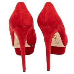 Charlotte Olympia Red Suede Dolly Platform Pumps Size 41