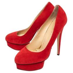 Charlotte Olympia Red Suede Dolly Platform Pumps Size 41