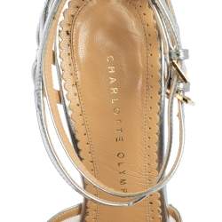 Charlotte Olympia Silver Leather Octavia Platform Ankle Strap Sandals Size 39.5