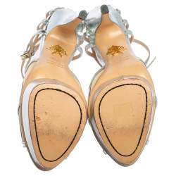 Charlotte Olympia Silver Leather Octavia Platform Ankle Strap Sandals Size 39.5