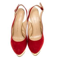 مملوكة مسبقًا صندل شارلوت أوليمبيا دوللي سويدي أحمر بنعل سميك بحزام كاحل مقاس 38