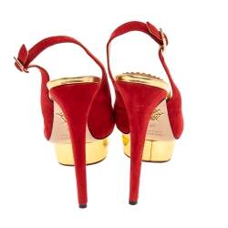 مملوكة مسبقًا صندل شارلوت أوليمبيا دوللي سويدي أحمر بنعل سميك بحزام كاحل مقاس 38