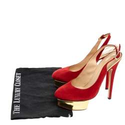 مملوكة مسبقًا صندل شارلوت أوليمبيا دوللي سويدي أحمر بنعل سميك بحزام كاحل مقاس 38