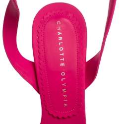 مملوكة مسبقًا Charlotte Olympia Pink Rubber Serena Bow Ankle Strap Platform Sandals Size 37.5