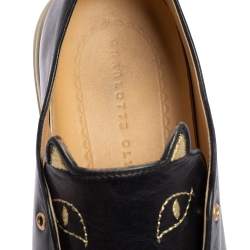 Pre Owned Charlotte Olympia Black Leather Kitty Lace Up Sneakers Size 40