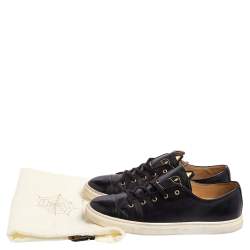 Pre Owned Charlotte Olympia Black Leather Kitty Lace Up Sneakers Size 40