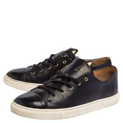 Pre Owned Charlotte Olympia Black Leather Kitty Lace Up Sneakers Size 40