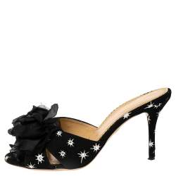 مملوكة مسبقًا صندل شارلوت أوليمبيا سويدي أسود مزخرف كريستال بفيونكة مقاس 37.5