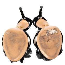 مملوكة مسبقًا صندل شارلوت أوليمبيا سويدي أسود مزخرف كريستال بفيونكة مقاس 37.5