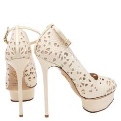 Pre Owned Charlotte Olympia Cream Cut Out Leather Ankle Strap Platform Pumps Size 36