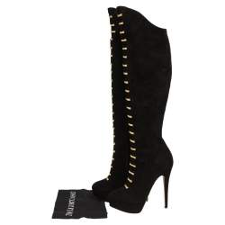 مملوكة مسبقًا حذاء بوت للركبة شارلوت اوليمبيا سويدي أسود ذو سحاب مقاس 38