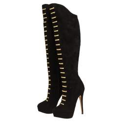 مملوكة مسبقًا حذاء بوت للركبة شارلوت اوليمبيا سويدي أسود ذو سحاب مقاس 38