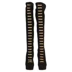 مملوكة مسبقًا حذاء بوت للركبة شارلوت اوليمبيا سويدي أسود ذو سحاب مقاس 38