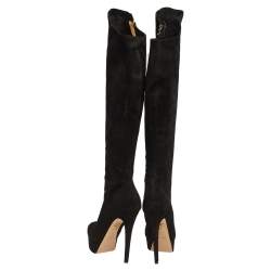 مملوكة مسبقًا حذاء بوت للركبة شارلوت اوليمبيا سويدي أسود ذو سحاب مقاس 38