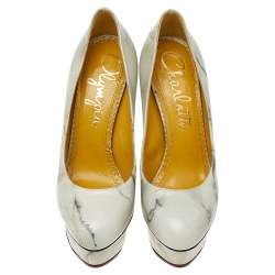 Charlotte Olympia White/Grey Marble Print Leather Dolly Platform Pumps Size 35