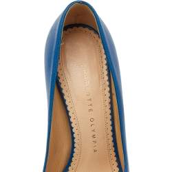 مملوكة مسبقًا حذاء كعب عالي شارلوت اوليمبيا دولي جلد أزرق نعل سميك مقاس 35.5 