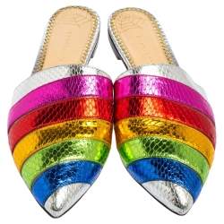 مملوكة مسبقًا حذاء سلايد شارلوت أوليمبيا جلد ثعبان منقوش متعدد الألوان مقاس 37