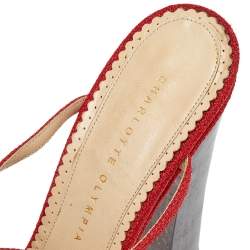 Pre Owned صندل شارلوت اوليمبيا قماش أحمرسيور سير كاحل نعل سميك مقاس 39