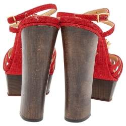 Pre Owned صندل شارلوت اوليمبيا قماش أحمرسيور سير كاحل نعل سميك مقاس 39