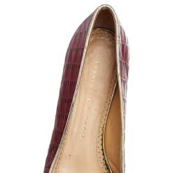 Pre Owned Charlotte Olympia Red Croc Embossed Leather Kitty Ballet Flats Size 39.5