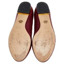 Pre Owned Charlotte Olympia Red Croc Embossed Leather Kitty Ballet Flats Size 39.5