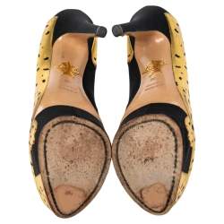 مملوكة مسبقًا Charlotte Olympia Black/Gold Leather Ninivah Leopard Platform Pumps Size 39