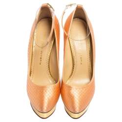 Charlotte Olympia Peach Quilted Satin Dolores Ankle Strap Platform Pumps Size 39