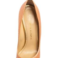 Charlotte Olympia Peach Quilted Satin Dolores Ankle Strap Platform Pumps Size 39