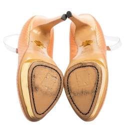 Charlotte Olympia Peach Quilted Satin Dolores Ankle Strap Platform Pumps Size 39