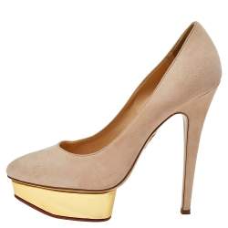 Charlotte Olympia Beige Suede Dolly Pumps Size 38.5