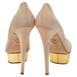 Charlotte Olympia Beige Suede Dolly Pumps Size 38.5